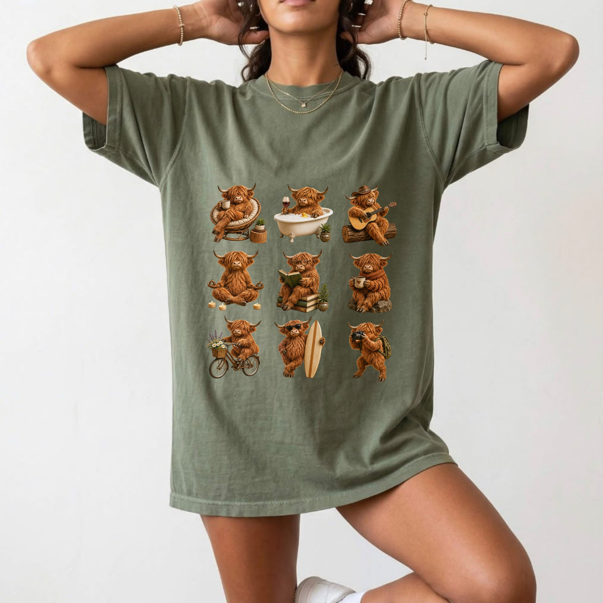 Cute Highland Cow Graphic T-Shirt – Funny Aesthetic Farm Animal Tee #BB0018