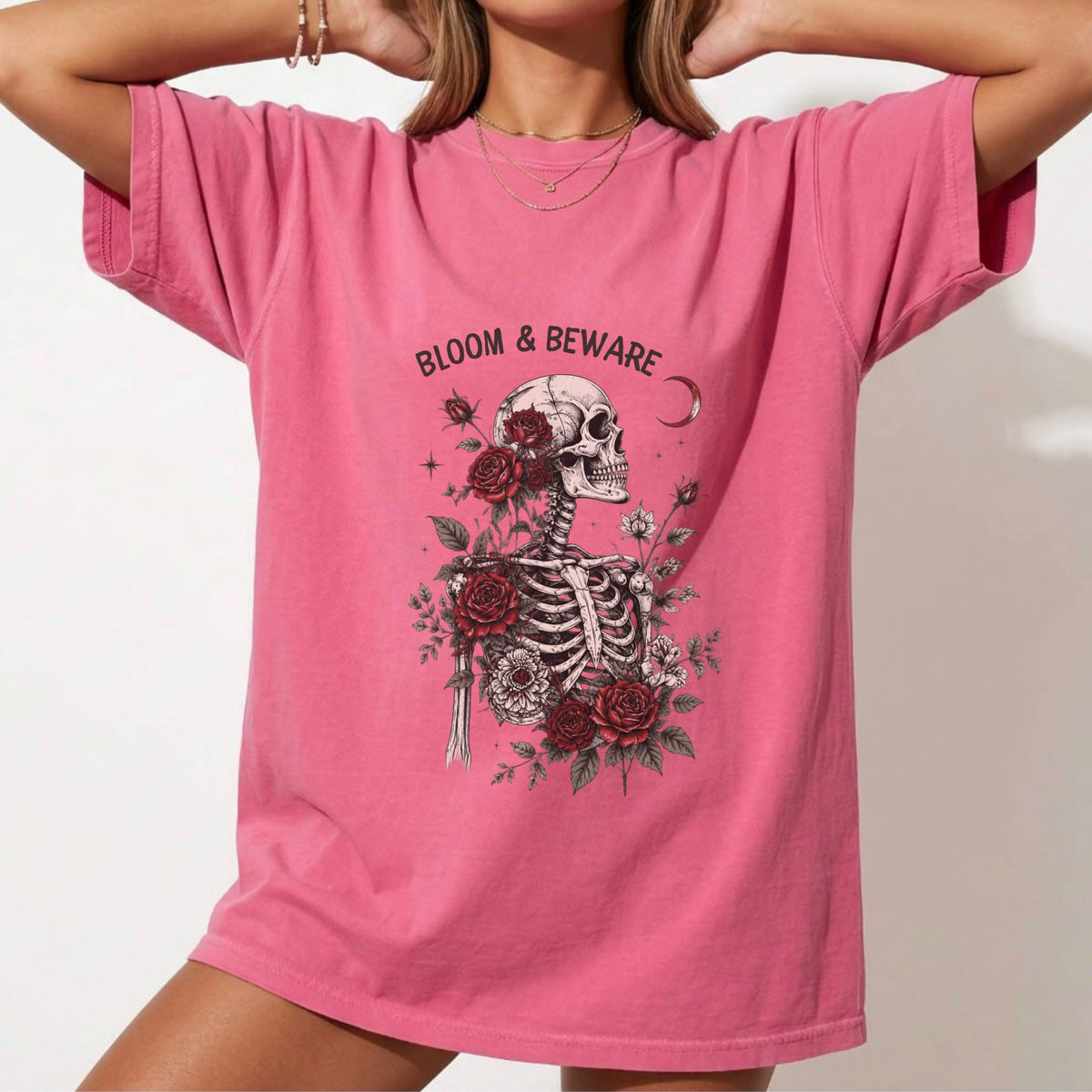 Bloom & Beware Gothic Skull Rose T-Shirt #BB007