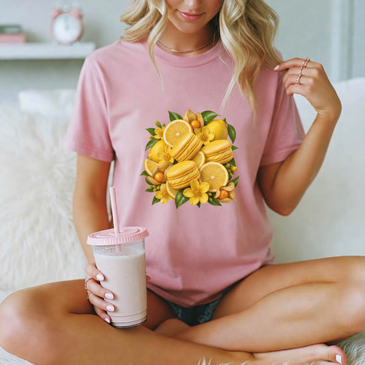 Lemon Macaron T-Shirt – Cute Yellow Citrus Graphic Tee, Summer Aesthetic Shirt #BB0023
