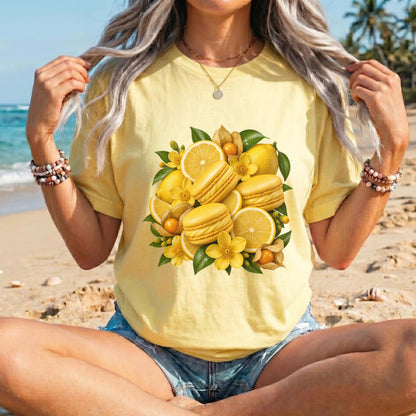 Lemon Macaron T-Shirt – Cute Yellow Citrus Graphic Tee, Summer Aesthetic Shirt #BB0023