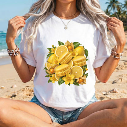 Lemon Macaron T-Shirt – Cute Yellow Citrus Graphic Tee, Summer Aesthetic Shirt #BB0023