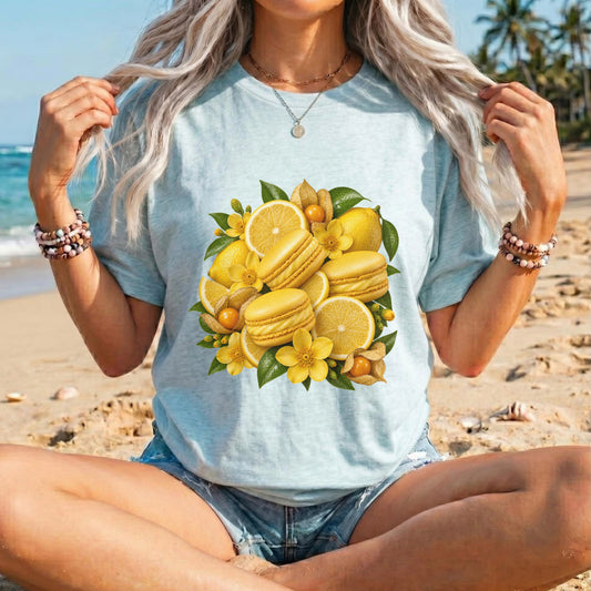 Lemon Macaron T-Shirt – Cute Yellow Citrus Graphic Tee, Summer Aesthetic Shirt #BB0023