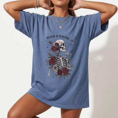Bloom & Beware Gothic Skull Rose T-Shirt #BB007