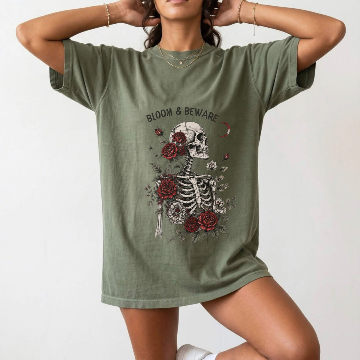 Bloom & Beware Gothic Skull Rose T-Shirt #BB007