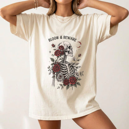 Bloom & Beware Gothic Skull Rose T-Shirt #BB007